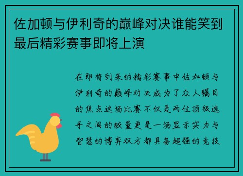 佐加顿与伊利奇的巅峰对决谁能笑到最后精彩赛事即将上演
